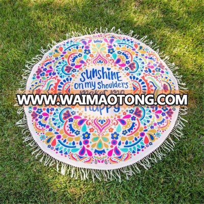 Dry fit custom digital print round novelty picnic mat swimming spa sport absorbent travel beach towel for gift